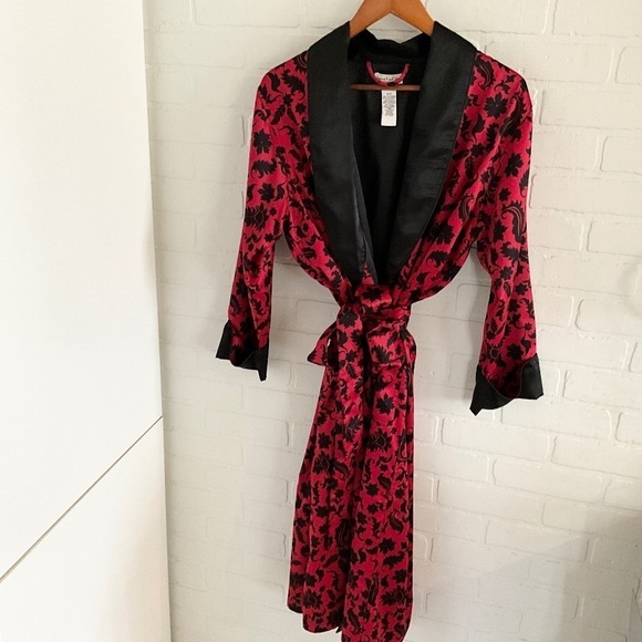 Vintage Y2K Robe Satiny Paisley Red Black Dark Romantic Fairy S Oversized - Picture 6 of 15